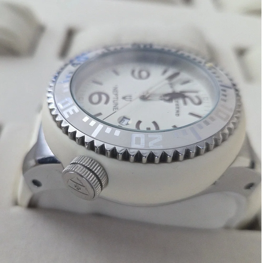 Swiss Legend Neptune White Silicone Silver Dial Swiss Quartz Mens Watch 10ATM